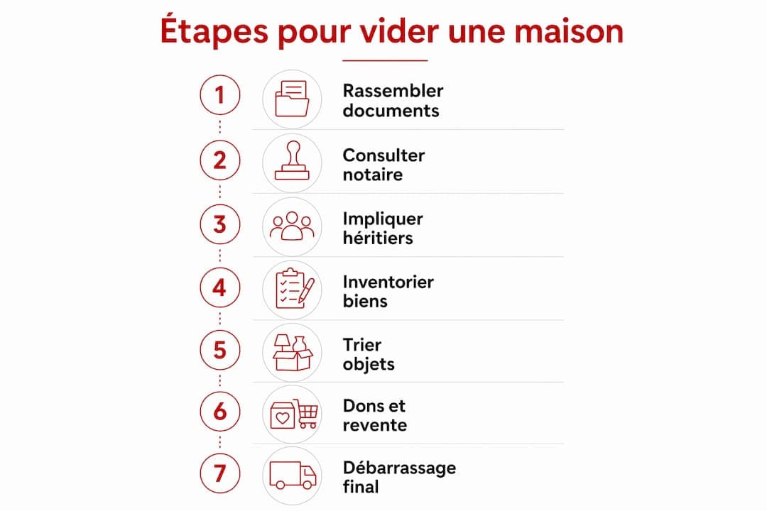 Infographie : les étapes pour organiser le débarras d'une maison après un décès