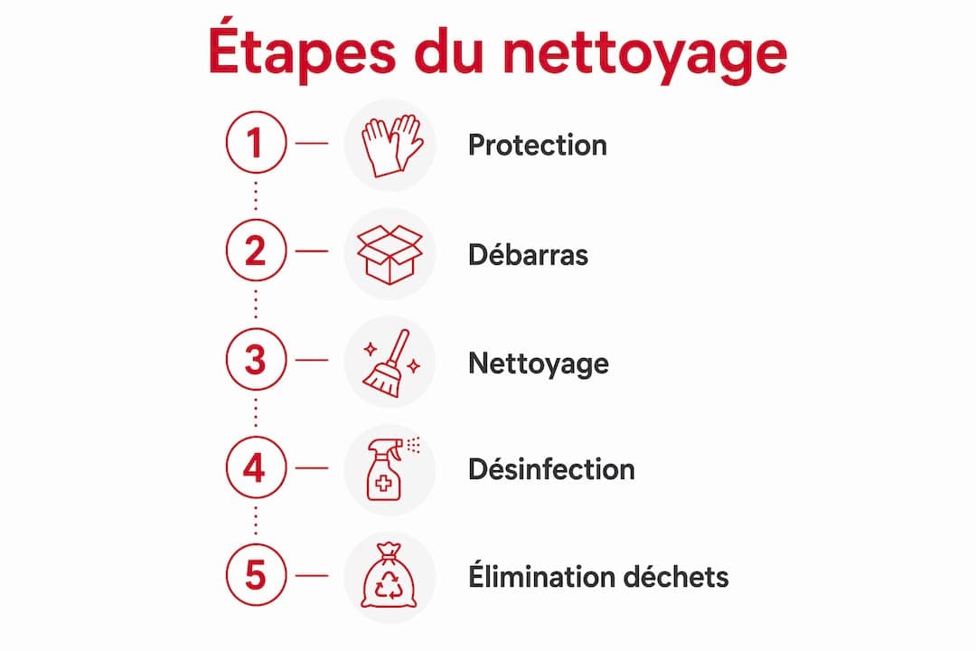 Infographie : les 5 étapes du nettoyage d'un logement insalubre