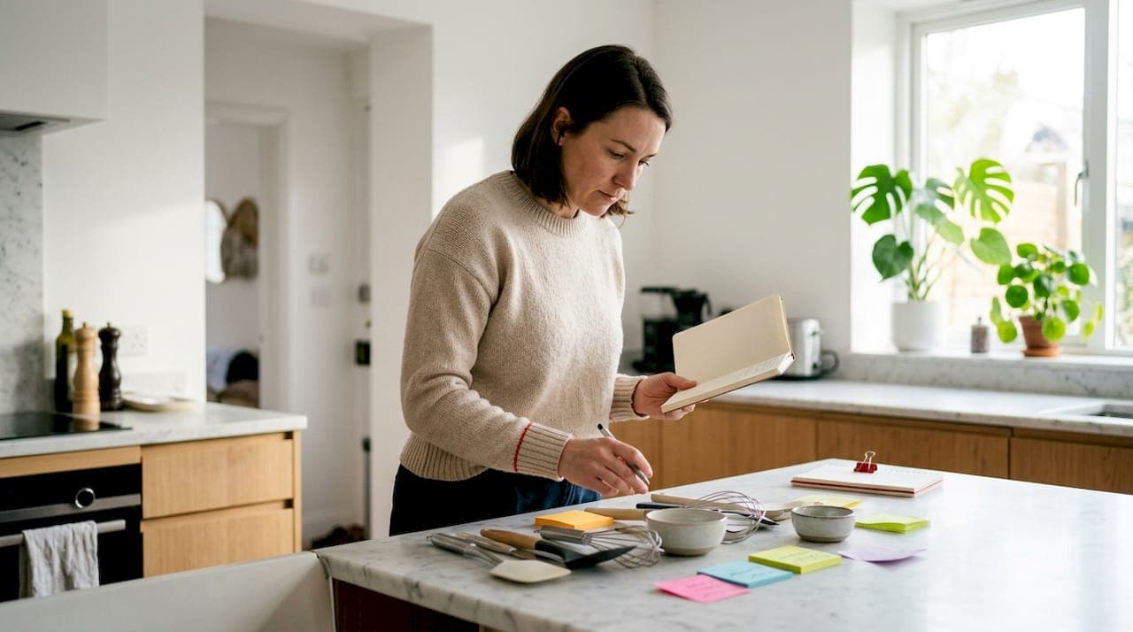 Une personne prend des notes pendant l'état des lieux d'un appartement
